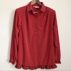 Vintage La Chemise Houndstooth Ruffle Hem Blouse